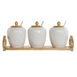 Pojemnik na Cukier DKD Home Decor Biały Naturalny Bambus Porcelana 31 x 9 x 7 cm 4 Części