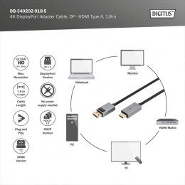 Kabel adapter DisplayPort - HDMI 4K 30Hz DP/HDMI M/M 1,8m