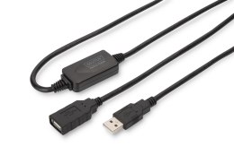 Kabel przedłużający USB 2.0 HighSpeed 15mTyp USB A/USB A M/Ż aktywny, czarny 15m