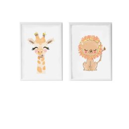Zestaw 2 obrazów Crochetts Wielokolorowy Drewno MDF 33 x 43 x 2 cm Żyrafa Lew (2 Części)