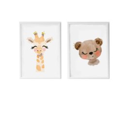 Zestaw 2 obrazów Crochetts Wielokolorowy Drewno MDF 33 x 43 x 2 cm Żyrafa Niedźwiedź (2 Części)