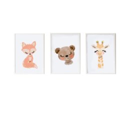 Zestaw 3 obrazów Crochetts Wielokolorowy Drewno MDF 33 x 43 x 2 cm Niedźwiedź Żyrafa Lis (3 Części)