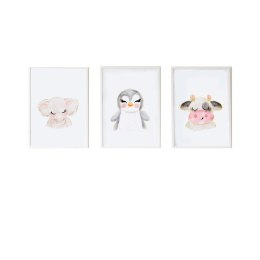 Zestaw 3 obrazów Crochetts Wielokolorowy Drewno MDF 33 x 43 x 2 cm Słoń Krowa Pingwin (3 Części)