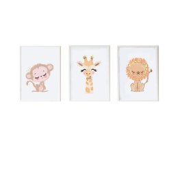 Zestaw 3 obrazów Crochetts Wielokolorowy Drewno MDF 33 x 43 x 2 cm Żyrafa Lew Małpa (3 Części)