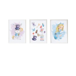 Zestaw 3 obrazów Crochetts Alice Wielokolorowy Drewno MDF 33 x 43 x 2 cm Królik Kapelusz Dziewczyna (3 Części)