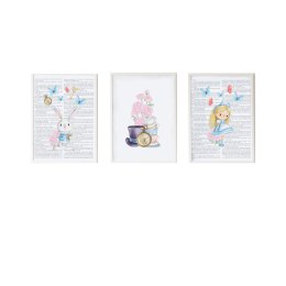 Zestaw 3 obrazów Crochetts Alice Wielokolorowy Drewno MDF 33 x 43 x 2 cm Królik Kvety Dziewczyna (3 Części)