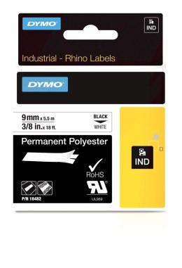 RHINO TAPE POLYESTER 9MMX5.5MM/BLACK ON WHITE IN