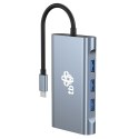 HUB Adapter USB C 8w1 HDMIx2 USB VGA RJ45 PD