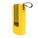 Powerbank 20000 mAh z wbudowanym kablem USB-C / Lightning / Micro USB + USB-A Żółty
