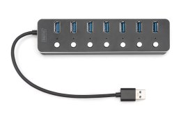 Hub USB 3.0/Koncentrator 7-portowy USB A + adapterUSB-C 5Gbps z wyłącznikami aluminiowy aktywny