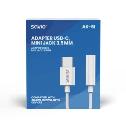 Adapter USB-C - Mini Jack 3,5mm, Xiaomi, Huawei, Oppo, AK-51