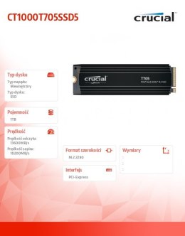 Dysk SSD T705 1TB M.2 NVMe 2280 PCIe 5.0 13600/10200 radiator