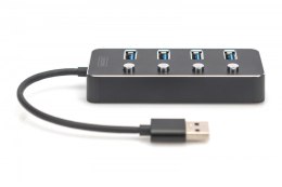 Hub USB 3.0/Koncentrator 4-portowy USB A + adapter USB-C 5Gbps z wyłącznikami, aluminiowy, pasywny