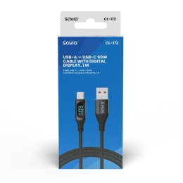 Kabel USB - USB C z wyświetlaczem, 60W, 1m, CL-172