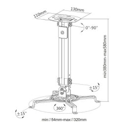 Ramię sufitowe do projektora 38-58cm, 13,5kg, srebrny