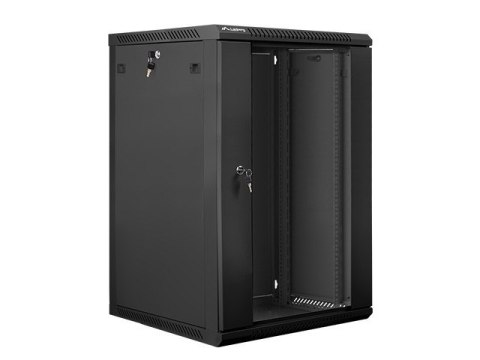 Szafa instalacyjna wisząca 19 cali 18U 600X600mm czarna (drzwi szklane)
