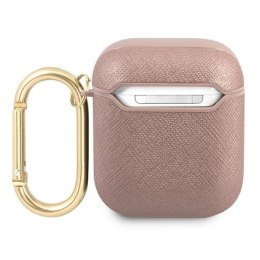 Guess GUA2SASMP AirPods 1/2 cover różowy/pink Saffiano Script Metal Collection