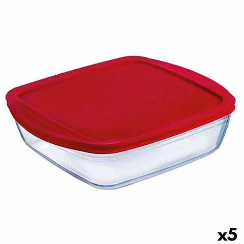 Kwadratowe pudełko na lunch z pokrywką Ô Cuisine Cook&store Ocu Czerwony 2,2 L 25 x 22 x 5 cm Szkło Silikon (5 Sztuk)