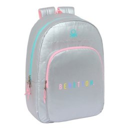 Plecak szkolny Benetton Srebrzysty 30 x 14 x 46 cm Wyściełany