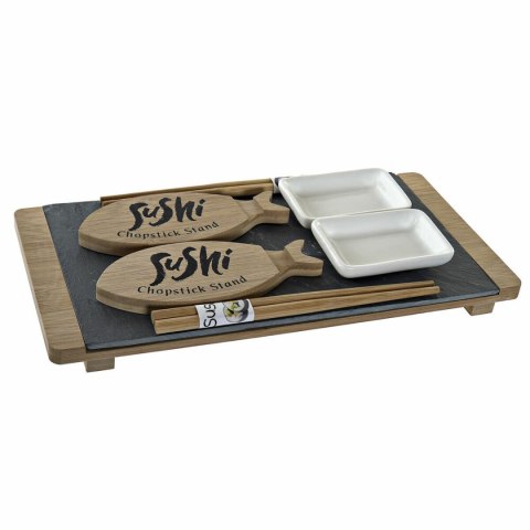 Zestaw do Sushi DKD Home Decor Czarny Naturalny Ceramika Bambus Plastikowy Deska Orientalny 30 x 15 x 4 cm (9 Części)