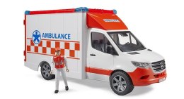 Mercedes Sprinter Ambulans z figurką ratownika edycznego i modułem światło + dźwięk 02676 BRUDER