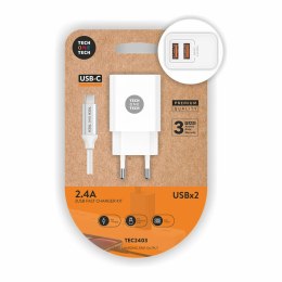 Ładowarka ścienna + kabel-USB-C Tech One Tech TEC2403 Biały Pojedyńczy