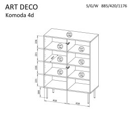 Komoda 4D ART DECO 88,5x42xH117,5 orzech