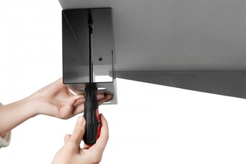 Kanał stalowy do organizacji kabli / listew zasilających pod biurkiem, montaż śruby, 60 cm, czarny