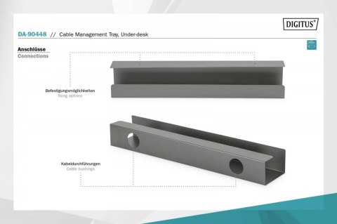 Kanał stalowy do organizacji kabli / listew zasilających pod biurkiem, montaż śruby, 60 cm, czarny