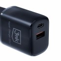 Ładowarka sieciowa 20W 1xUSB-C +USB-A PD QC bez kabla Czarna