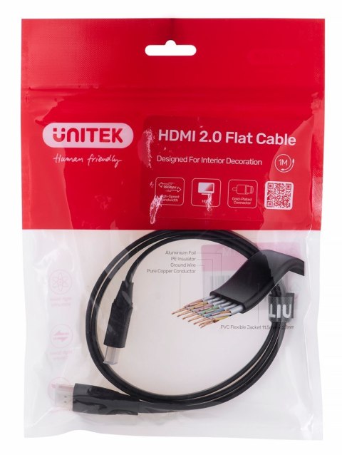 UNITEK KABEL HDMI 2.0 4K60HZ, PŁASKI, 1M, C11063BK