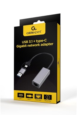 GEMBIRD ADAPTER USB TYP 3.1 + USB-C -> LAN RJ45 GIGABIT 15CM