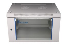 Szafka wisząca rack 6U 600x600 szara szklane drzwi