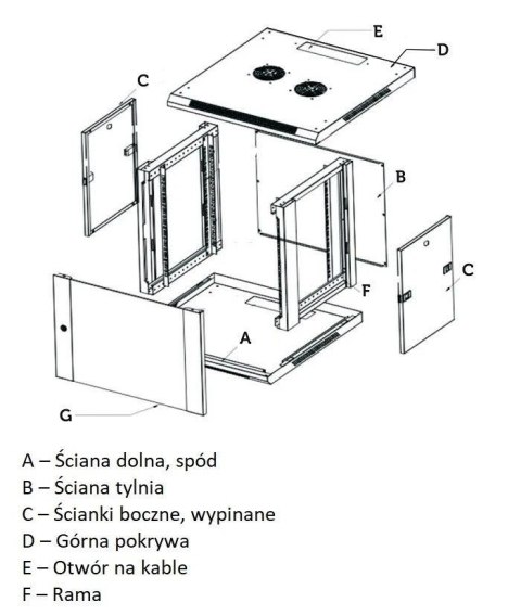 Szafka wiszÄca rack 6U 600x600 szara szklane drzwi