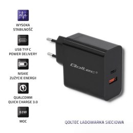 Ładowarka sieciowa | 63W | 5-20V | 1.5-3A | USB typ C PD | USB QC 3.0 | Czarna