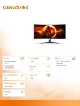 Monitor 34 cale CU34G2XE 34 cale VA Zakrzywiony 144Hz HDMI DP