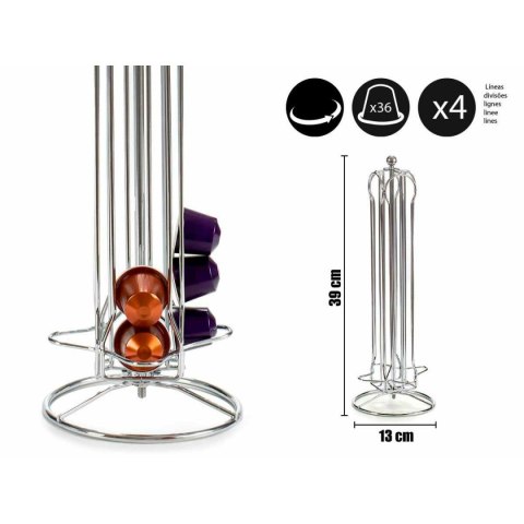 Stojak na 36 kapsułek kawy Kinvara Nespresso Srebrzysty Srebro Metal 13 x 39 x 13 cm Obrotowy 36 Części