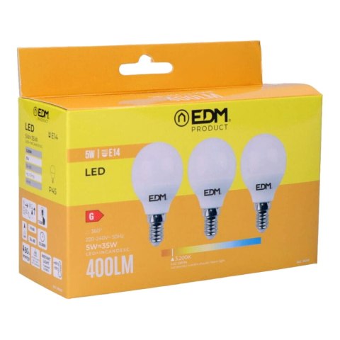 Zestaw 3 żarówek LED EDM 98200 G 35 W 5 W 50 W E14 400 lm Ø 4,5 x 8 cm (3200 K)