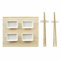 Zestaw do Sushi DKD Home Decor Metal Bambus Biały Naturalny Orientalny 30 x 40 cm 28 x 22 x 2,5 cm (9 Części)