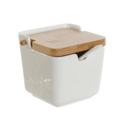 Pojemnik na Cukier DKD Home Decor Biały Naturalny Bambus Porcelana 10,5 x 9 x 9 cm