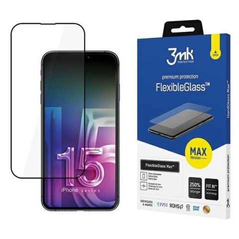 3MK FlexibleGlass Max iPhone 15 Pro Max 6.7" czarny/black, Szkło hybrydowe z wzmocnionymi krawędziami