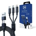 3MK Hyper Cable 3w1 USB-A/USB-C - USB-C/Micro/Lightning 1.5m Czarny/Black Kabel