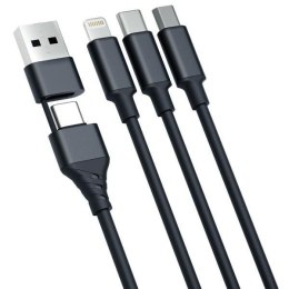 3MK Hyper Cable 3w1 USB-A/USB-C - USB-C/Micro/Lightning 1.5m Czarny/Black Kabel