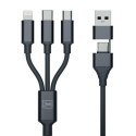 3MK Hyper Cable 3w1 USB-A/USB-C -USB-C/Micro/Lightning 1.5m Czarny/Black Kabel