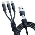 3MK Hyper Cable 3w1 USB-A/USB-C - USB-C/Micro/Lightning 1.5m Czarny/Black Kabel