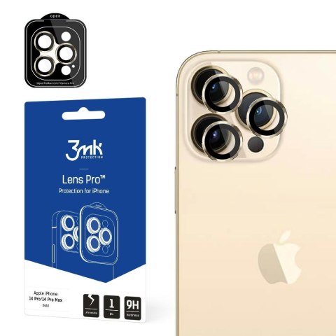 3MK Lens Protection Pro iPhone 14 Pro /14 Pro Max złoty/gold Ochrona na obiektyw aparatu z ramką montażową 1szt.