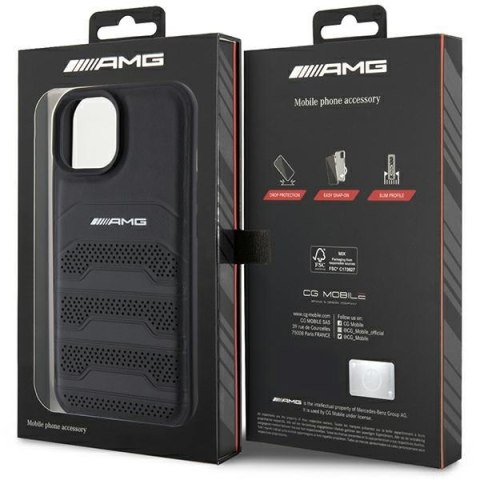 AMG AMHCP15MGSEBK iPhone 15 Plus / 14 Plus 6.7" czarny/black hardcase Leather Debossed Lines