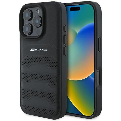 AMG AMHCP16XGSEBK iPhone 16 Pro Max 6.9" czarny/black hardcase Leather Debossed Lines Black Logo