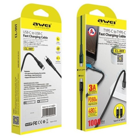 AWEI kabel CL-111T USB-C na USB-C60W czarny/black