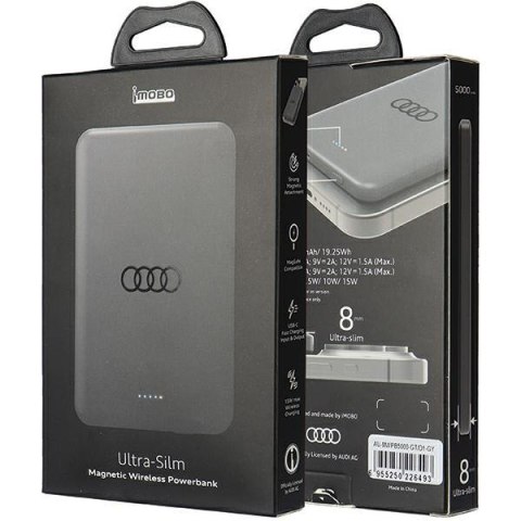 Audi Powerbank indukcyjny 15W 5000mAhszary/grey Big Logo MagSafe AU-MWPB5000-GT/D1-GY